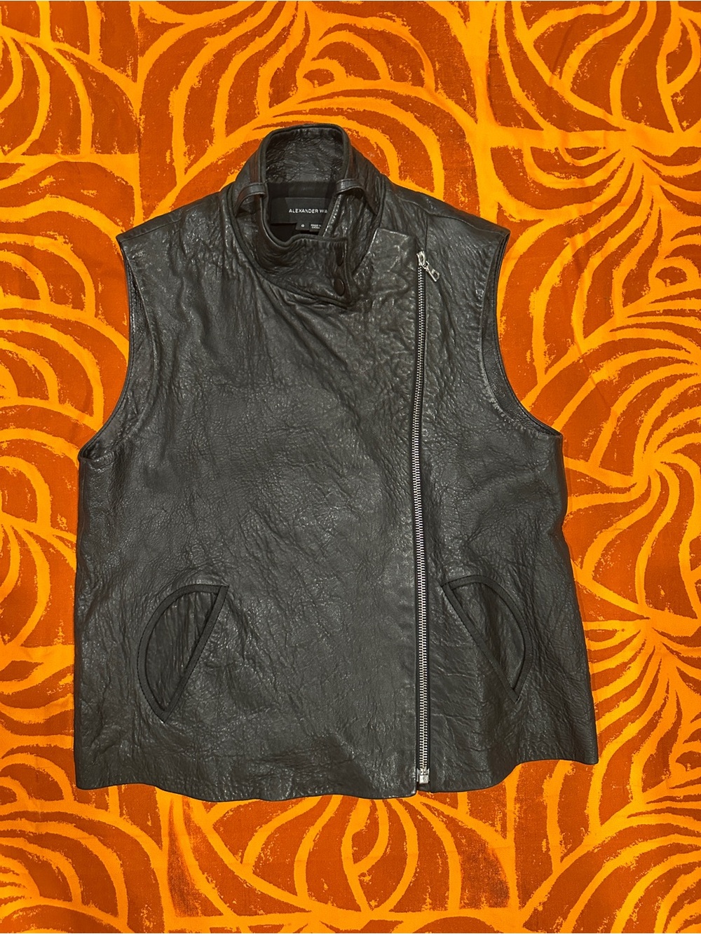 Alexander Wang Black Textured Leather Sleeveless Zip Vest